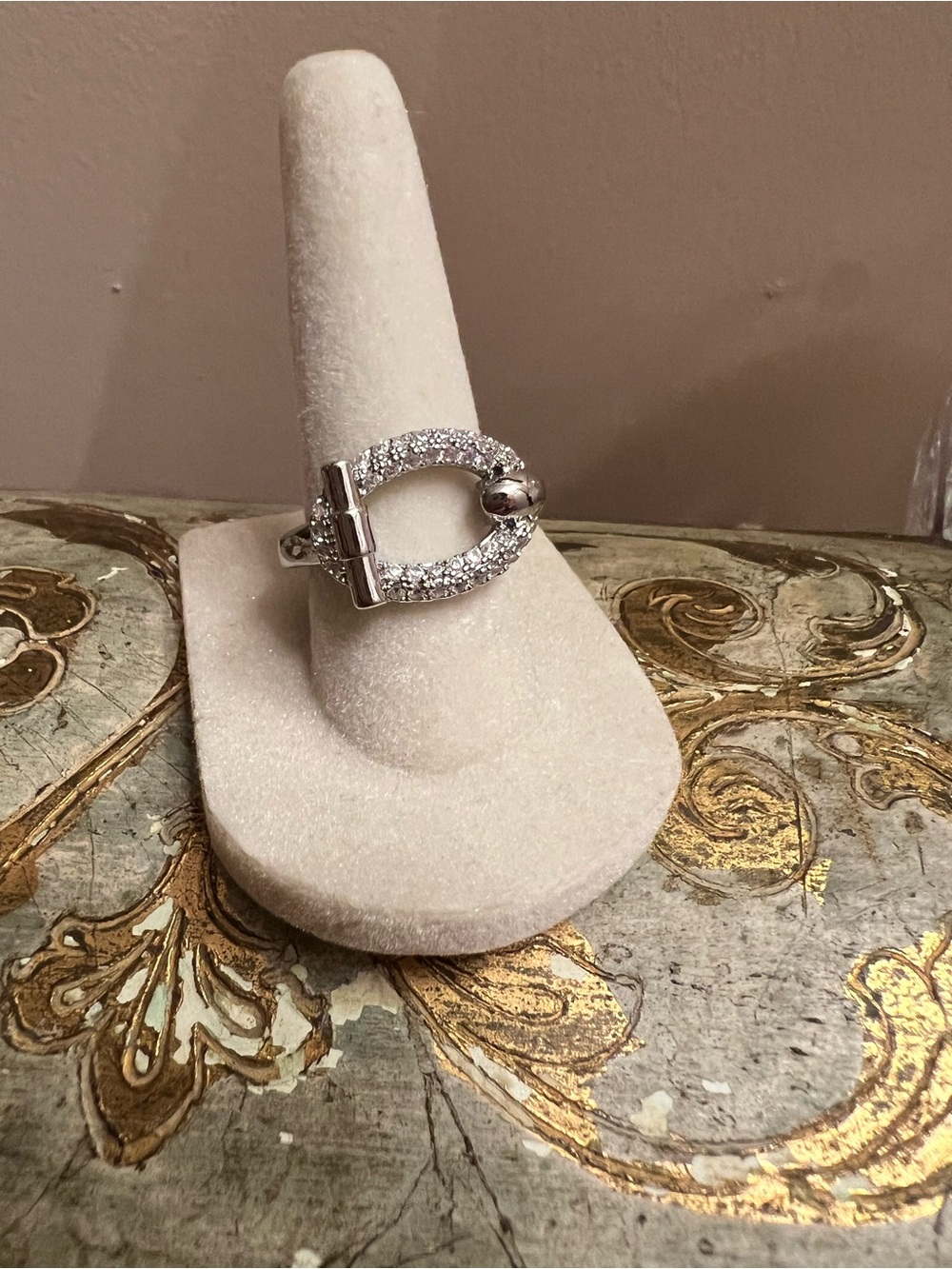 Silver-Tone Pavé Crystal Horsebit Ring